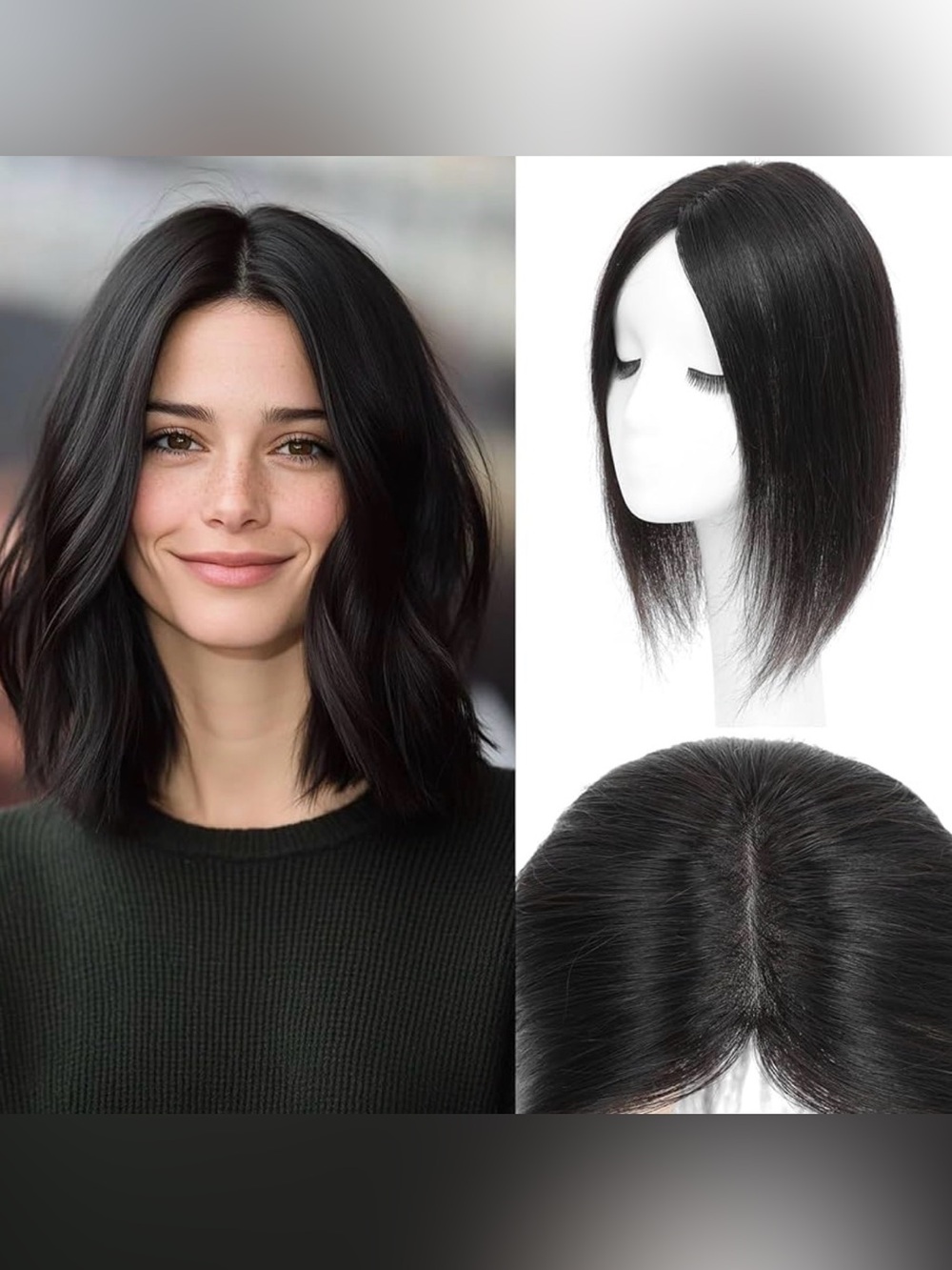 Natural Black Women's Human Hair Topper Center Part #032